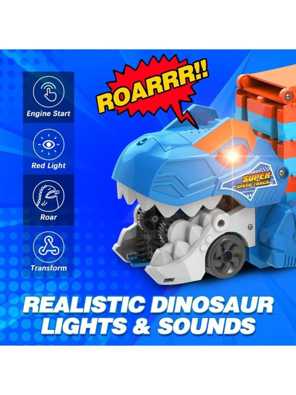 Dinosaur Transport Truck Toy - 3-in-1 Ejection Track Set with Sound & 8 Race